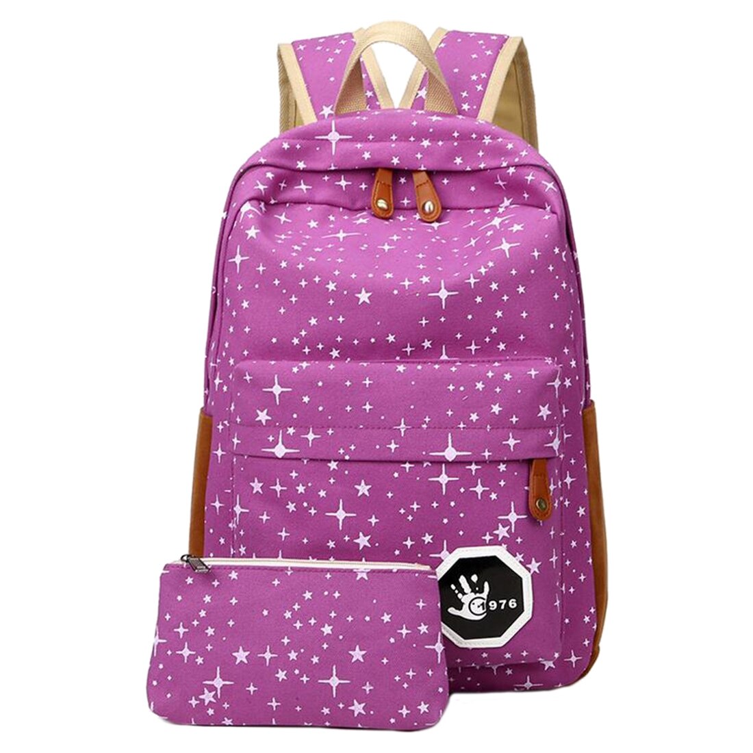New 2 pcs/set Fashion Star Women Men Canvas Backpack School Bag For girl Boy Teenagers Casual Travel bags Rucksack - ebowsos