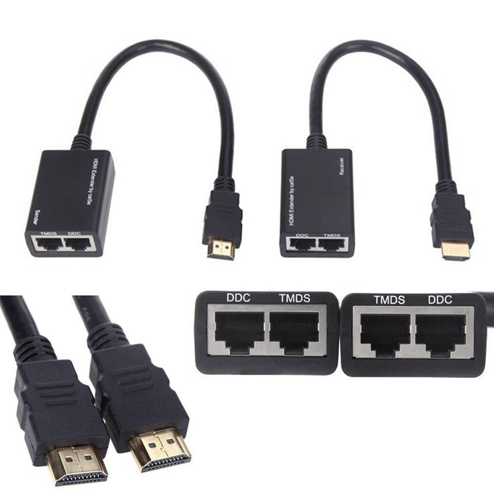 New 2017 2PCS/Set HDMI Over RJ45 CAT5e CAT6 Cable LAN Ethernet Balun Extender Repeater 1080p 3D 30M High Quality - ebowsos