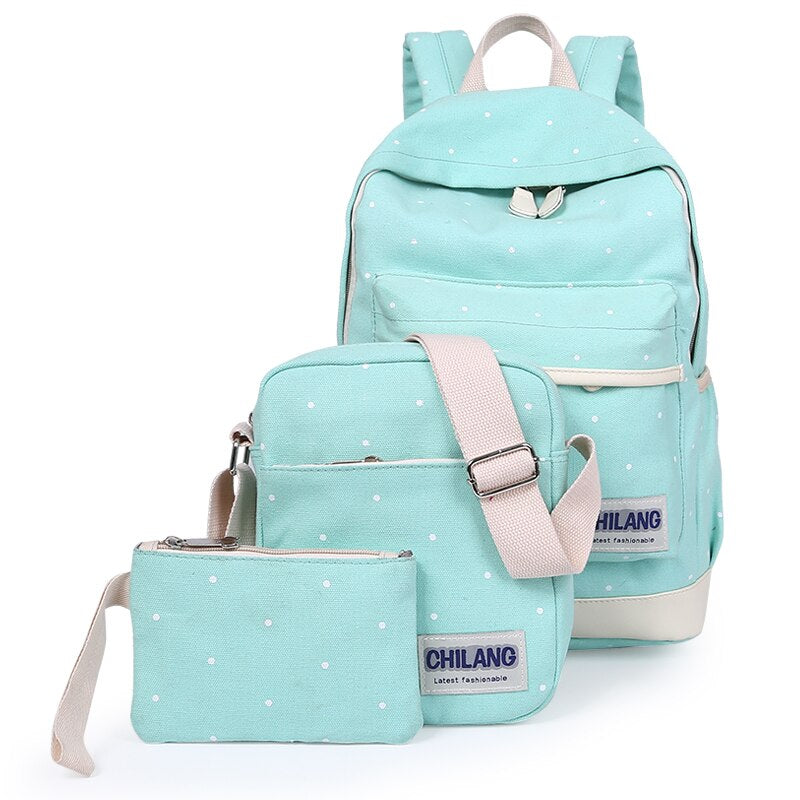 New 3Pcs/Sets Korean Casual Women Backpacks Canvas Book Bags Preppy Style School Back Bags for Teenage Girls Composite Bag bac - ebowsos