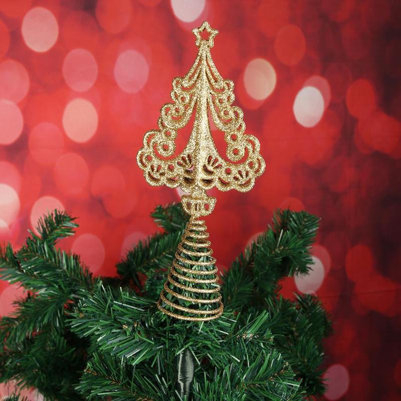 New 5 Inch Christmas Tree Top Decor Hollow Xmas Tree Glitter Ornament Party - ebowsos