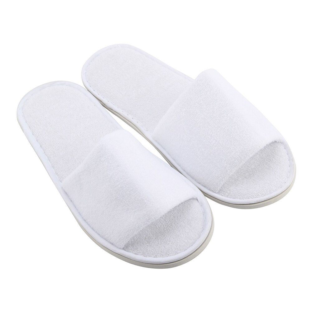 New 5 pair White Towelling Hotel Disposable Toe Slippers Terry SPA Guest Party Shoes - ebowsos
