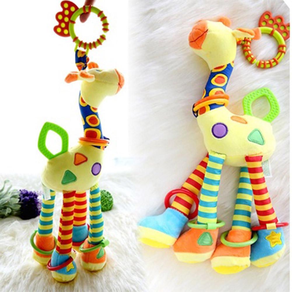New Arrival Infant Baby Development Soft Giraffe Animal Handbells Rattles Handle Toys Hot Selling WIth Teether Baby Toy-ebowsos