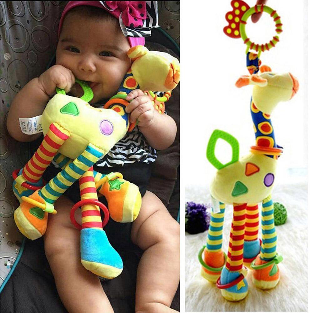 New Arrival Infant Baby Development Soft Giraffe Animal Handbells Rattles Handle Toys Hot Selling WIth Teether Baby Toy-ebowsos