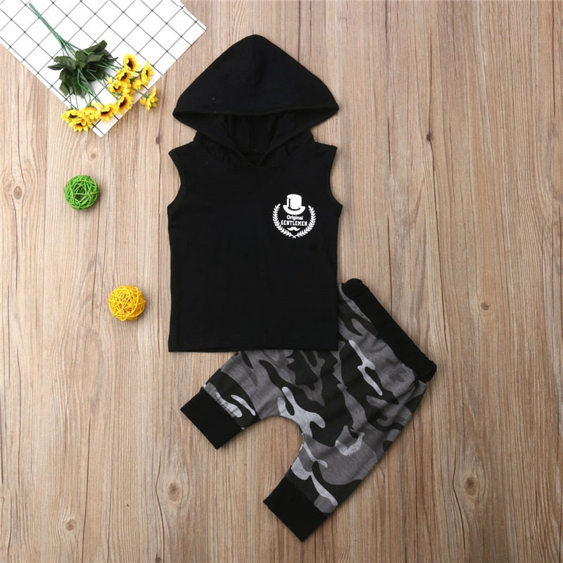 New Arrivels Toddler Baby Boy Camo Clothes Summer Kids Hooded T-shirt Tops Harem Pants Outfits - ebowsos