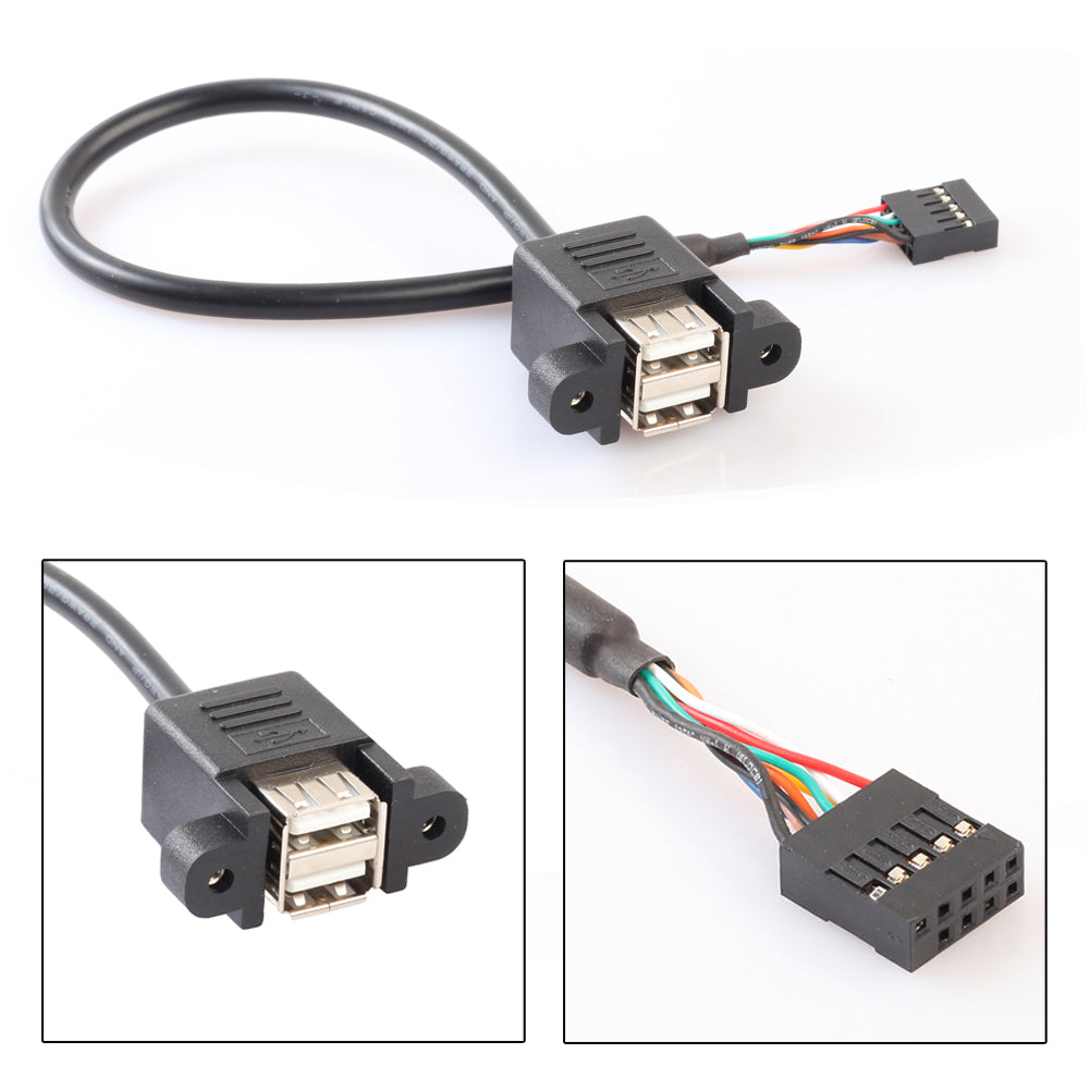New Cable Adapter 30cm 9 Pin Motherboard Header to 2 Ports USB 2.0 Female Splitter Extension Cable Adapter for Computer PC - ebowsos