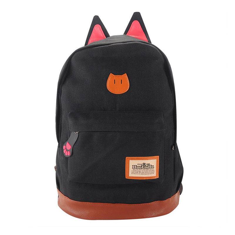 New Canvas Backpack For Women Girls Satchel School Bags Cute Rucksack School Backpack children Cat Ear Cartoon Women Bags - ebowsos