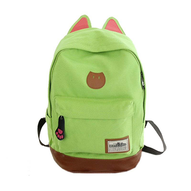 New Canvas Backpack For Women Girls Satchel School Bags Cute Rucksack School Backpack children Cat Ear Cartoon Women Bags - ebowsos