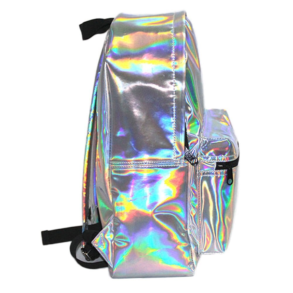 New Casual Backpack for Women of Color Silver PU Leather School Bag Hand Backpack for Travel - ebowsos