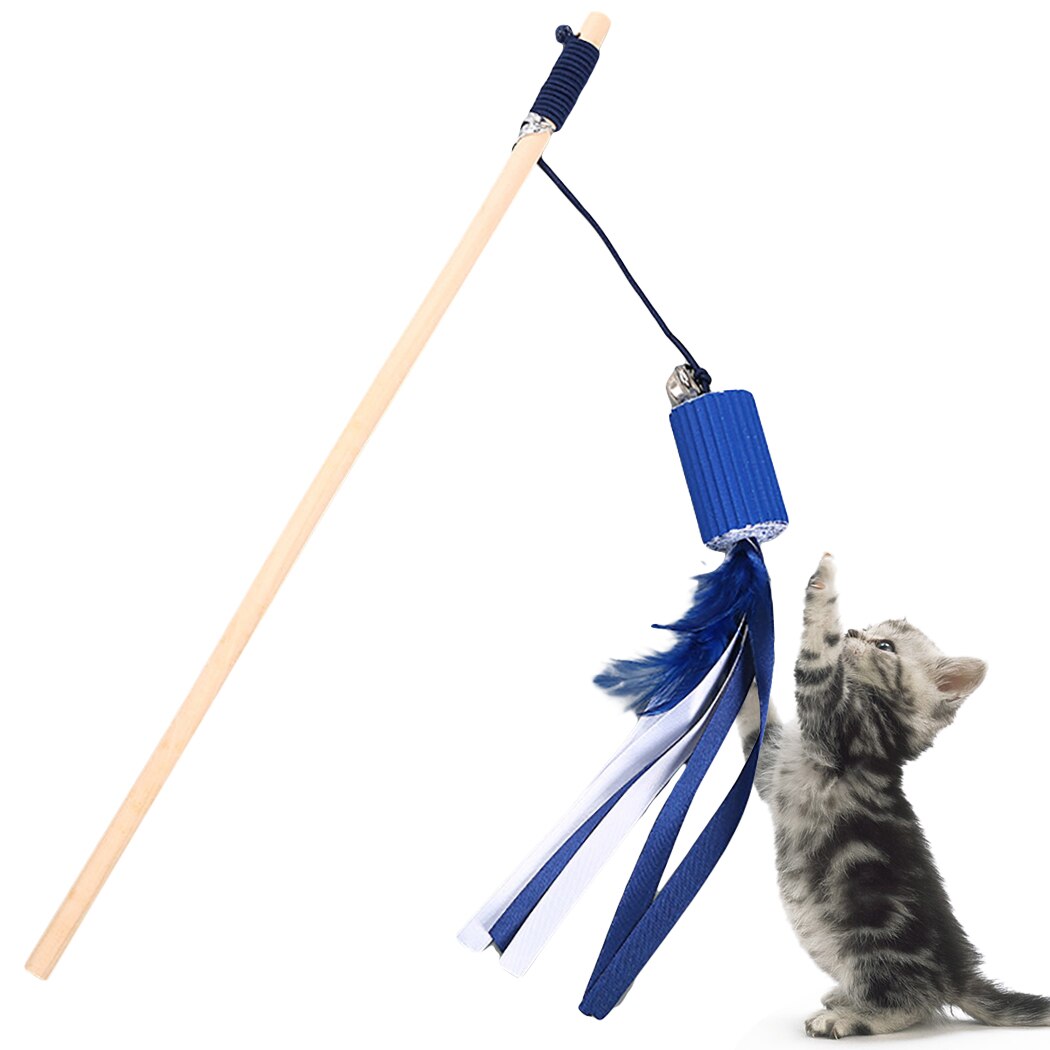 New Cat Wood Rod Funny Cat Stick With Bell Feather Paper Rope Ball Toy Pet Interactive Toy Supplies-ebowsos