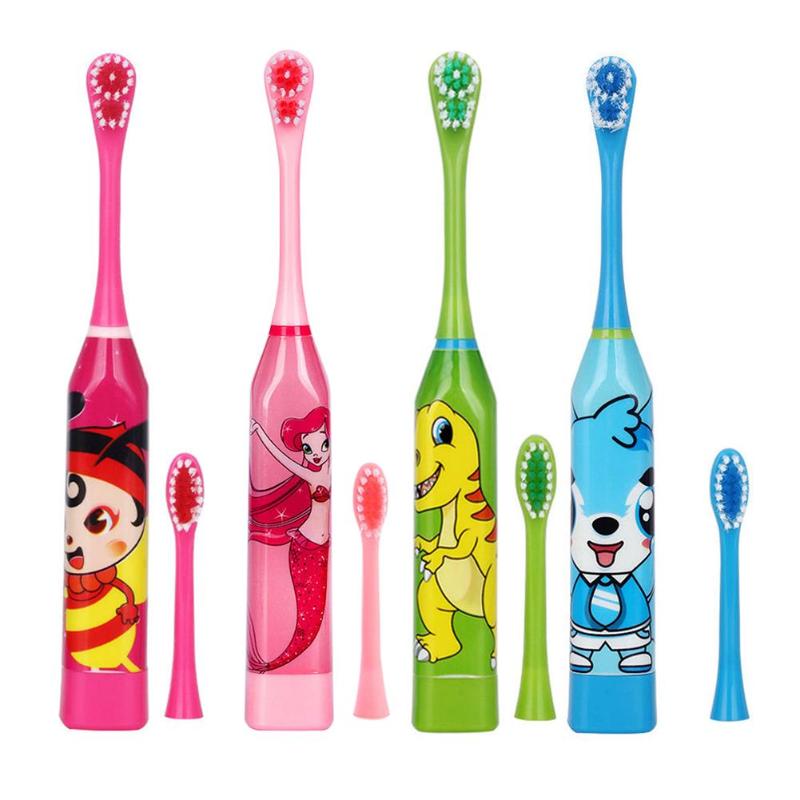 New Children Electric Toothbrush Cartoon Pattern Ultrasonic Waterproof Tooth Brush Electric Teeth Brush For Kids with 2pcs Head - ebowsos