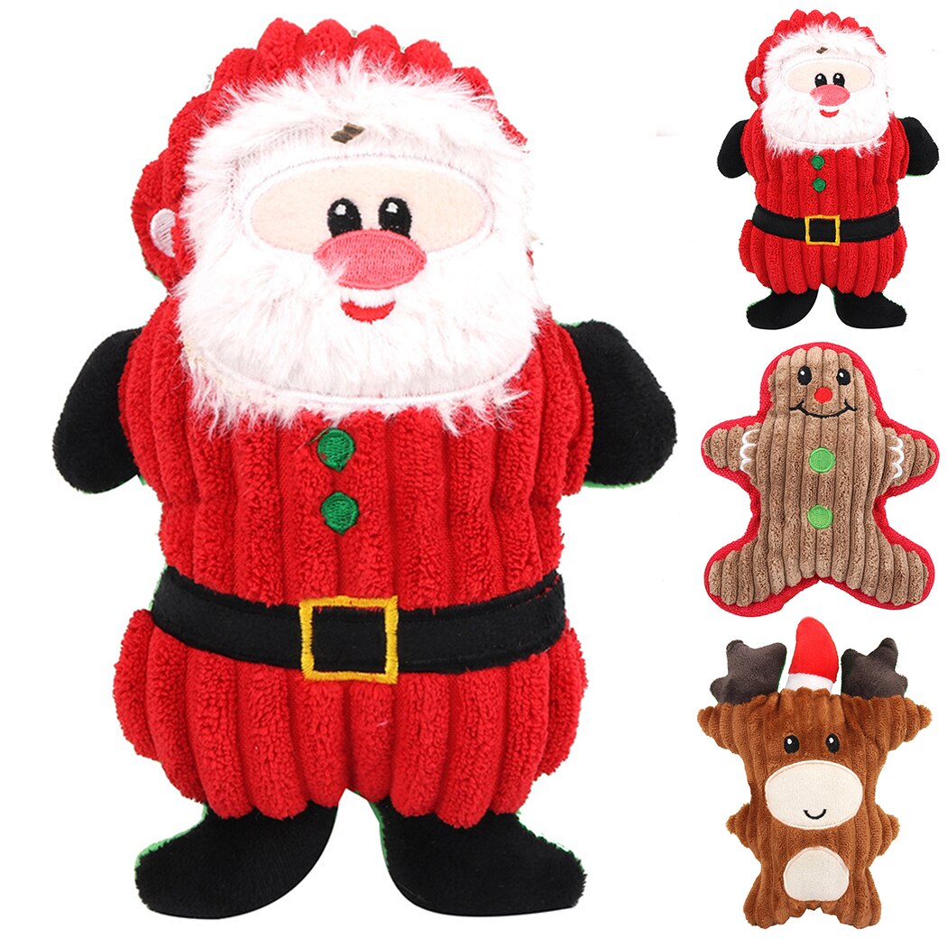 New Christmas Santa Claus Pet Dog Toys Chew Squeaker Pet Plush Toys For Dogs Cute Biting Rope Sound Toys-ebowsos