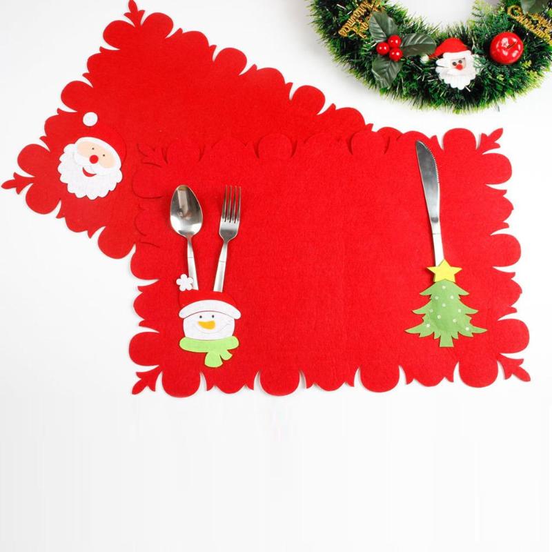 New Christmas Table Decor Non-Woven Placemats With Tableware Bag Table Mat - ebowsos