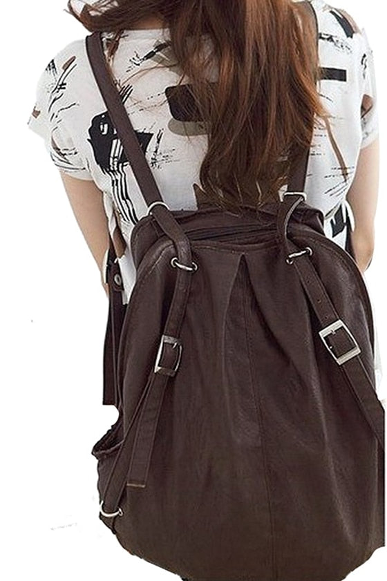 New Fashion Korean Style Girls' PU Leather Backpack School Bag Shoulder Bag - ebowsos