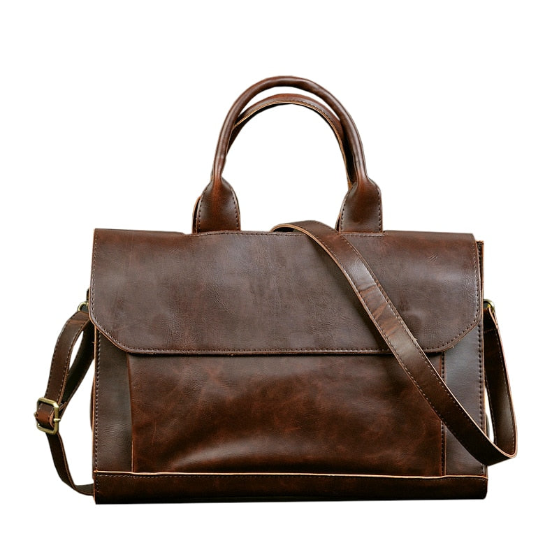 New Fashion Men Vintage Briefcases Men Messenger Bags Brown Luxury Business Briefcase Document Lawyer Laptop Bag - ebowsos