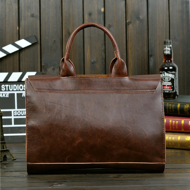 New Fashion Men Vintage Briefcases Men Messenger Bags Brown Luxury Business Briefcase Document Lawyer Laptop Bag - ebowsos