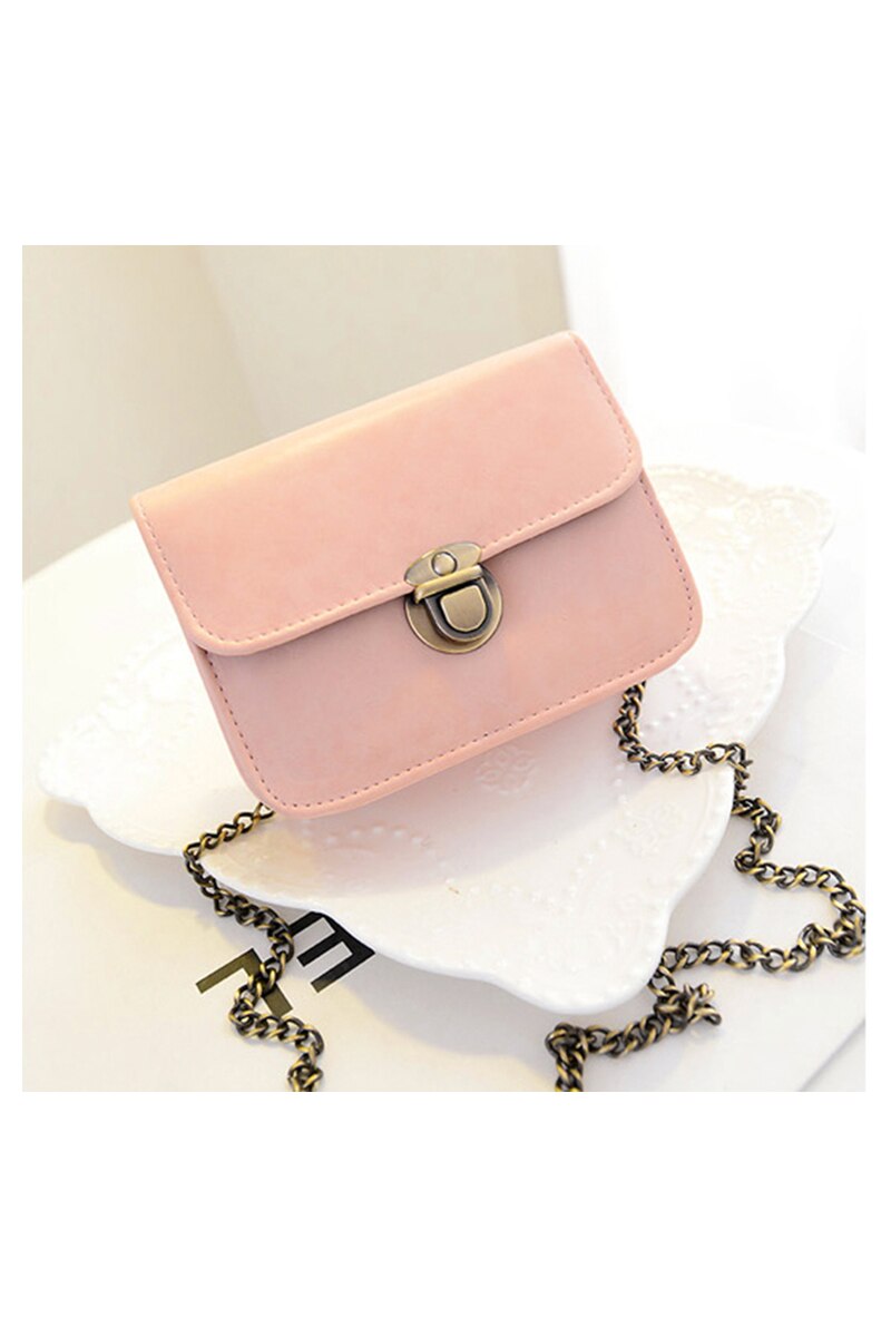 New Fashion Women Messenger bags Chain Shoulder Bag PU Leather Candy Color Crossbody Mini Bag - pink - ebowsos