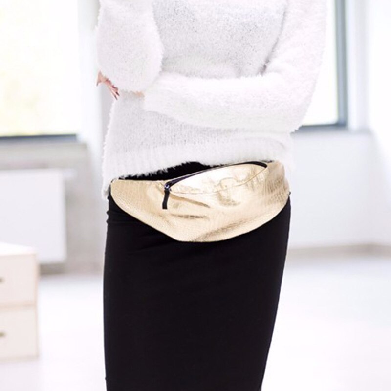 New Fashion belt bag with bottle Gold Alligator PU Waist bag fanny pack for women pouch leg bags bolso para cinturon - ebowsos