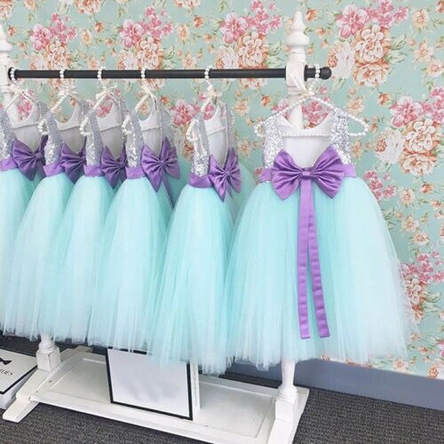 New Kids Girl Lace Flower Dress Bowknot Princess Party Dresses Tutu Formal Dress - ebowsos