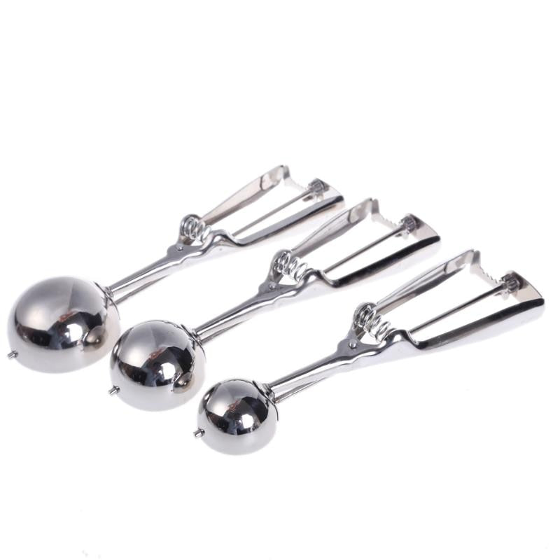 New Kitchen Ice Cream Mash Potato Scoop Stainless Steel Spoon Spring Handle Kitchen Accessories Wholesale 3 size for choose - ebowsos