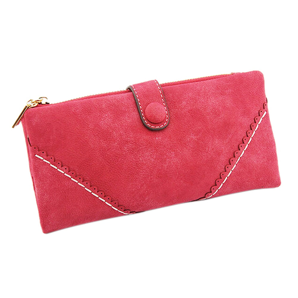 New Long Women Wallet Messenger bags Handbag Retro Dull Polish Purse Multifunctional-red - ebowsos