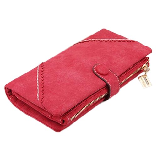 New Long Women Wallet Messenger bags Handbag Retro Dull Polish Purse Multifunctional-red - ebowsos
