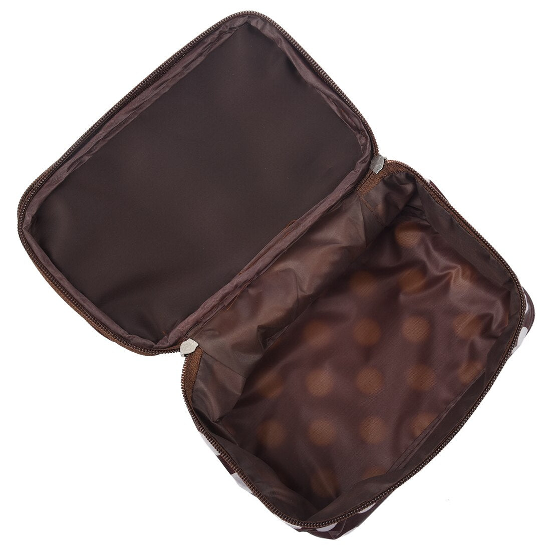 New Lovely Brown Unique Dots Pattern Double Layer Cosmetic Bag Girls Travel - ebowsos