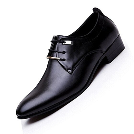 New Men Leather Shoes Male Laceup Pointed Toe WaterProof Fashion Soft Summer Breathable Wedding Business Flats - ebowsos