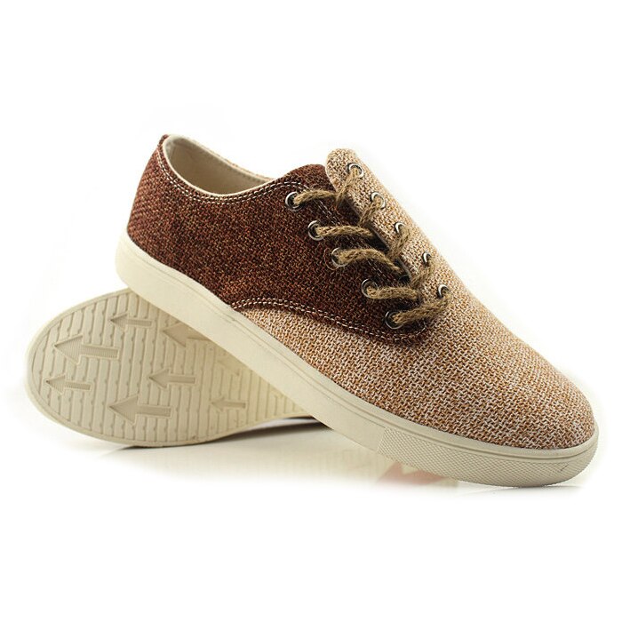 New Men's casual canvas shoes linen college style personality lace Board Shoes flat shoes - ebowsos