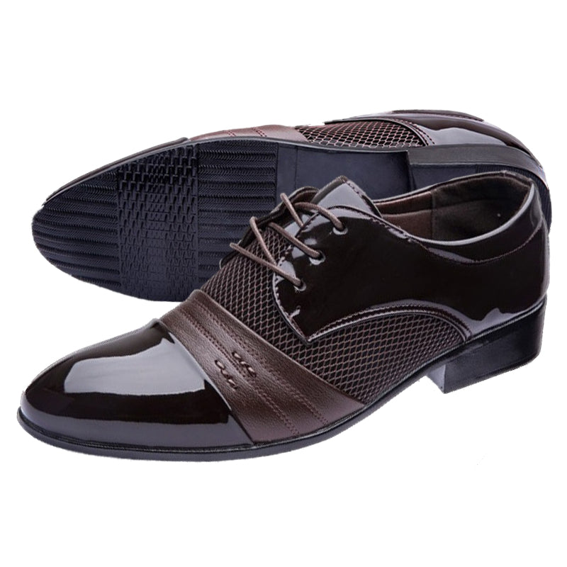 New Mens tip Head bright leather Mesh Business leather shoes - ebowsos