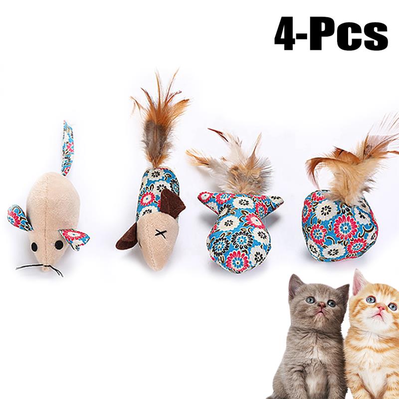 New Mouse Fish Ball Feather Toys for Cat Funny Cat Teaser Scratcher Interactive Toy Kitten Play Toys Pet Products 4pcs/set-ebowsos