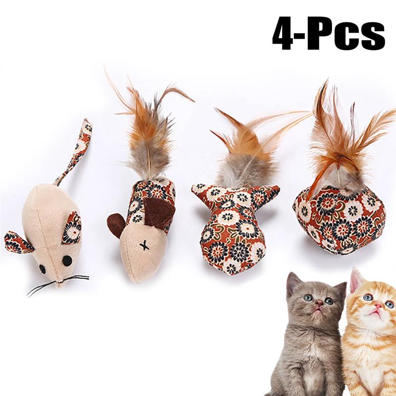 New Mouse Fish Ball Feather Toys for Cat Funny Cat Teaser Scratcher Interactive Toy Kitten Play Toys Pet Products 4pcs/set-ebowsos