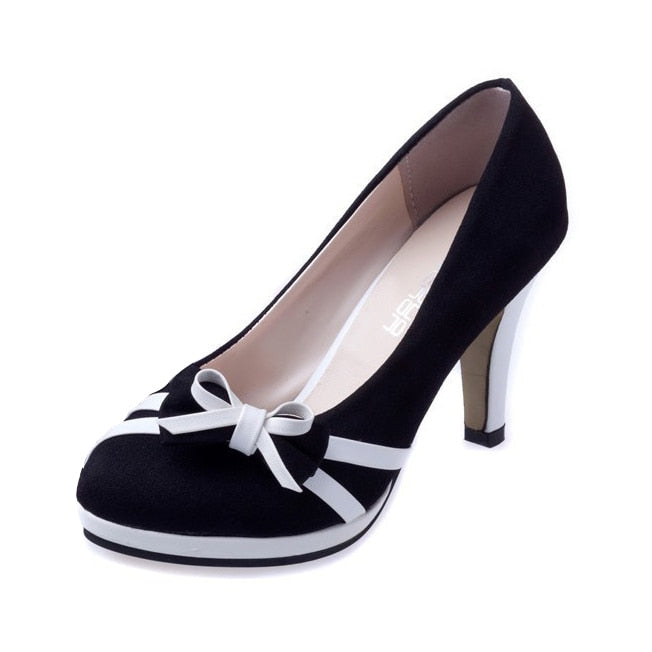 New New women bow round waterproof heels spell color fashion casual shoes - ebowsos