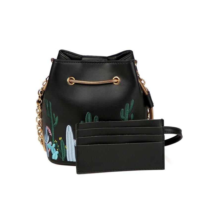 New PU Leather Embroidery Chain Shoulder Bags Daily Casual Printing Cactus Fashion Girls Shoulder & Crossbody Handbags - ebowsos