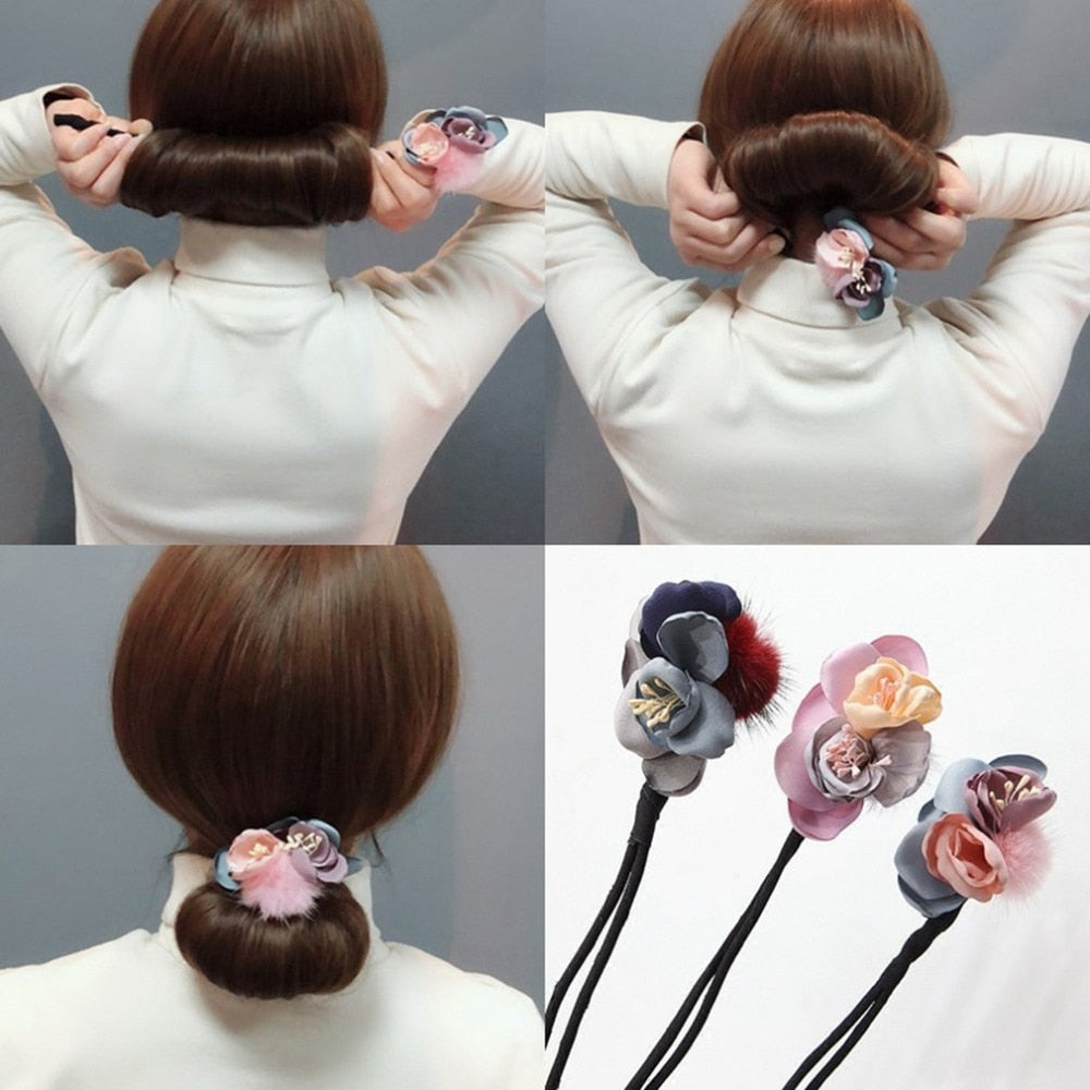 New Pearl Flower Bow Knot Bun Hair bands Making Style Hair Accessories Bun Hair Dish DIY For Women Girls - ebowsos