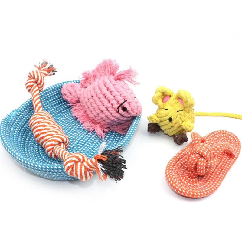 New Pet Knot Toy Set Bite Resistant Cotton Cat Training Chewing Toys Interactive Toys with Storage Basket-ebowsos