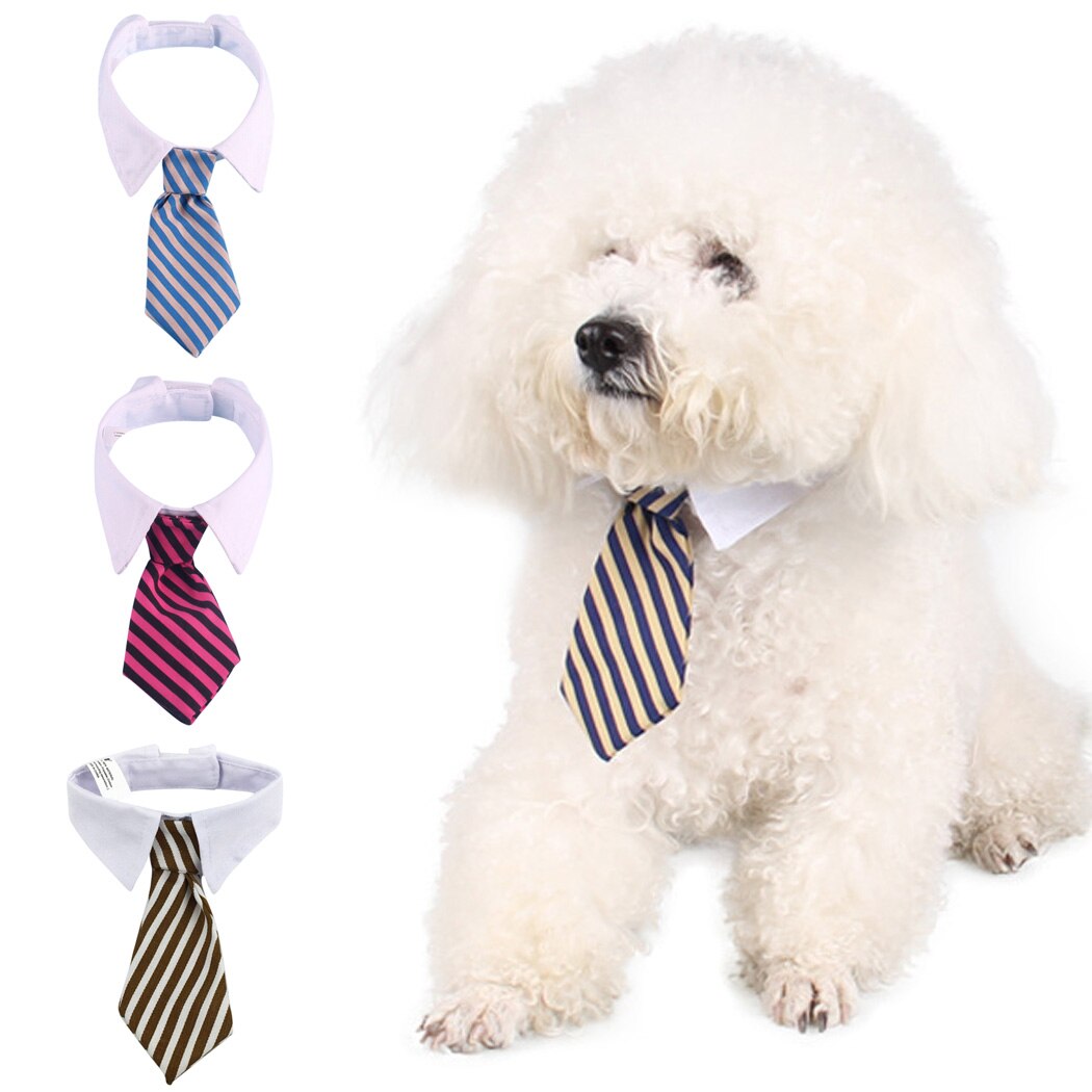 New Pet TiesStripe Small Cotton Pet Dog Puppy Necktie Adjustable Bow Tie Grooming Design Dog Bow Tie With White Collar-ebowsos