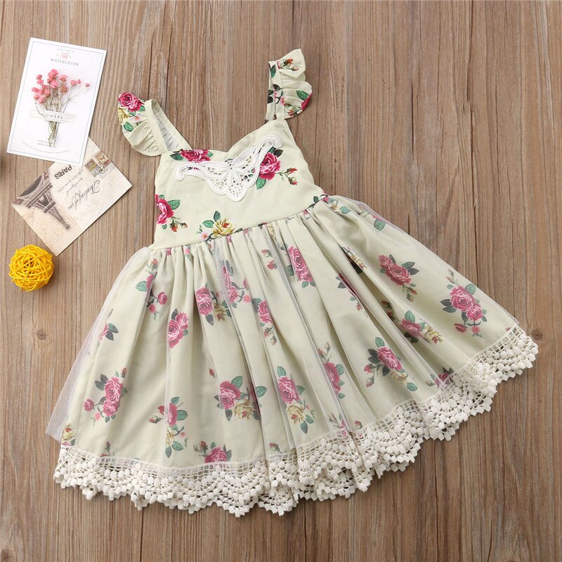New Princess Floral Girl Dress Toddler Baby Lace Flower Backless Tulle Sundress Pageant Wedding Bridesmaid Clothes Party Dress - ebowsos