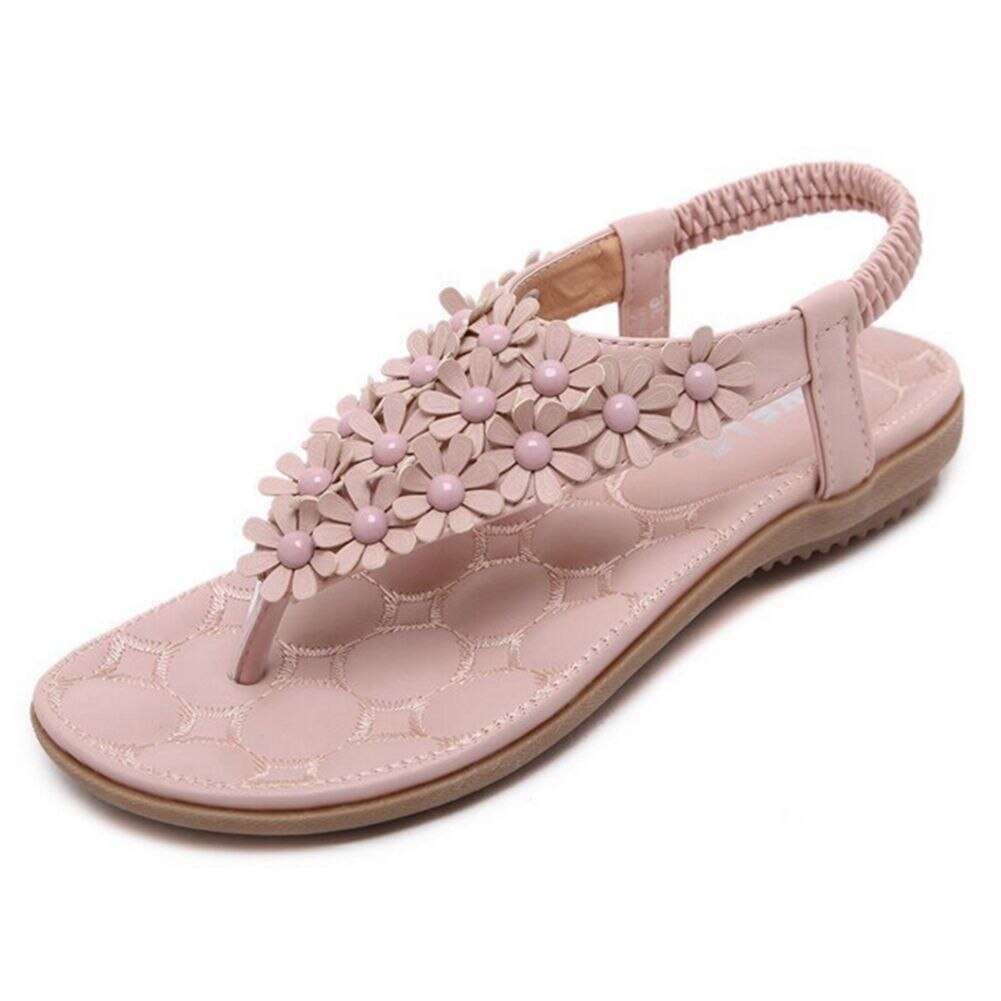 New SIKETU Women Summer Bohemia Flower Beaded PU Sandals - ebowsos