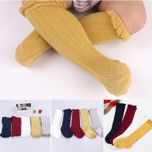 New Solid Baby Girl Toddler Kids Knee Cotton High Long Socks with Bow Frill 0 to 3 Years Old Winter Warm - ebowsos