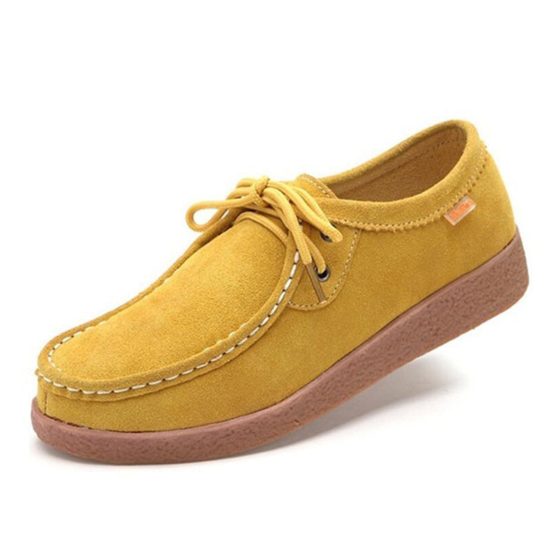 New Spring Rubber Lace-up Women Casual Scrub leather Flats Fashion  Office Leisure Suede Women Shoes - ebowsos