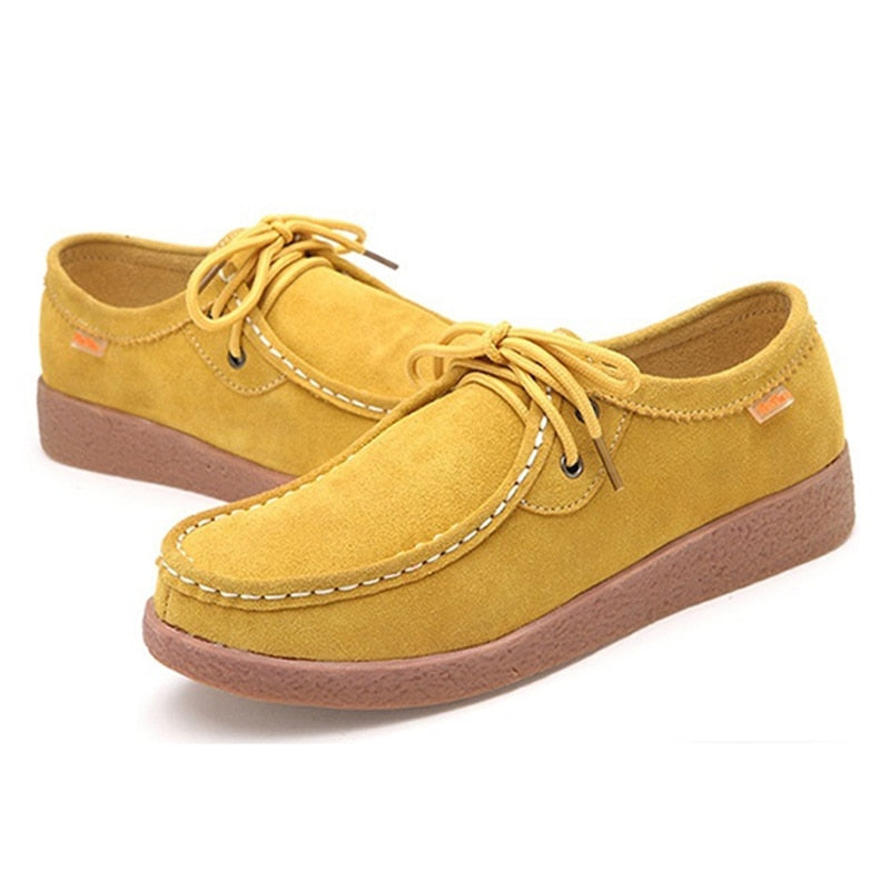 New Spring Rubber Lace-up Women Casual Scrub leather Flats Fashion  Office Leisure Suede Women Shoes - ebowsos