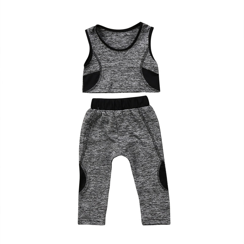New Style Kids Sport Suits Kids Baby Girls Yoga Vest Crop Top Pants Elastic Leggings Sport Outfits UK Stock - ebowsos