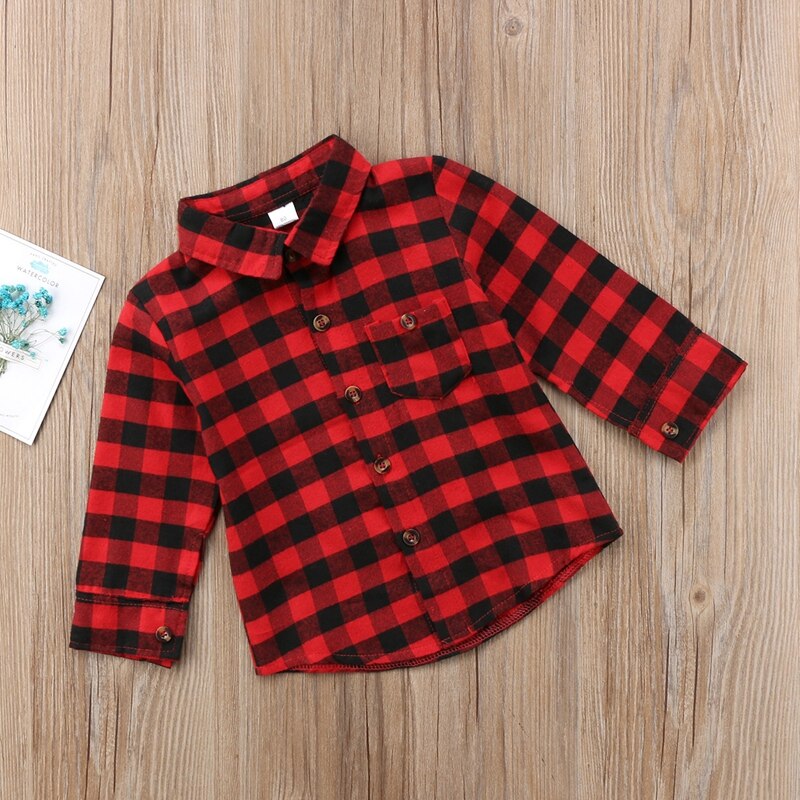 New Style Toddler Baby Boys Shirt Printed Plaid Tops Shirt Long Sleeve Kids Children Clothing 1-7T - ebowsos