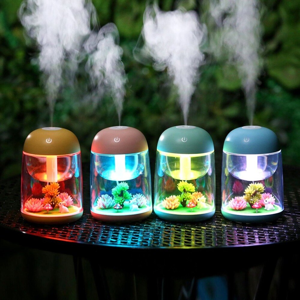 New USB Micro Landscape Humidifier Mini Portable size LED Light for Home Office Car Mist Maker Essential Oil Diffuser - ebowsos