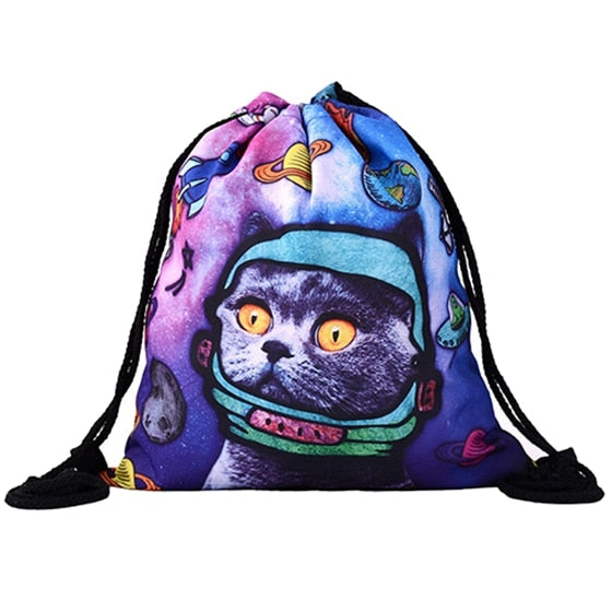 New Unisex Backpacks 3D Printing Bags Drawstring Backpack(Space cat) - ebowsos