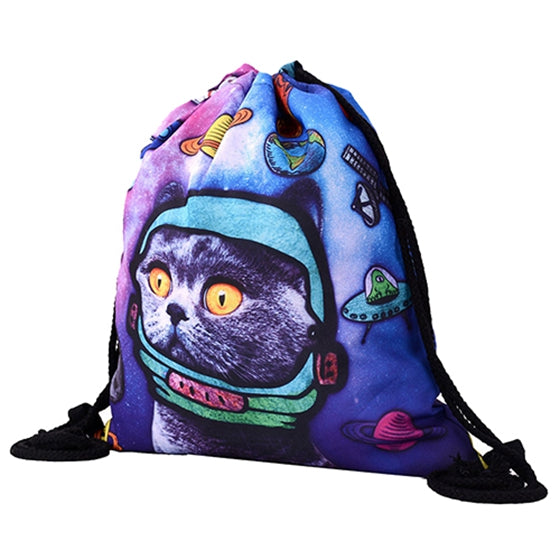 New Unisex Backpacks 3D Printing Bags Drawstring Backpack(Space cat) - ebowsos