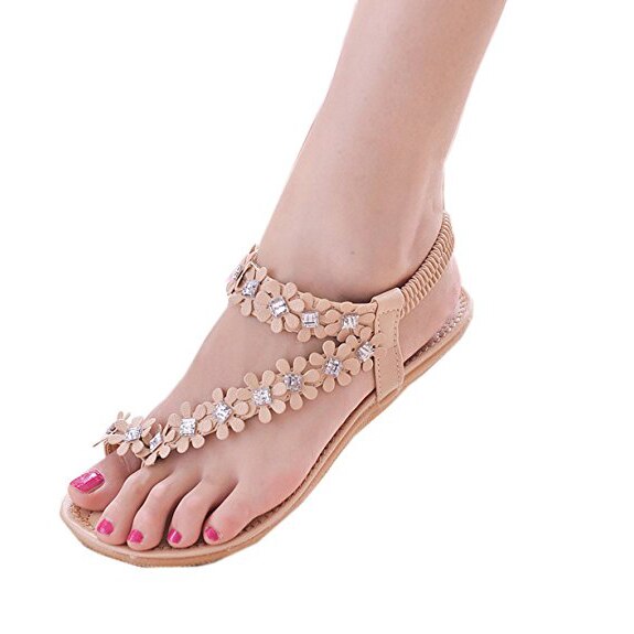 New Women Bohemia Flower Flip-flop Shoes Flat Sandals - ebowsos