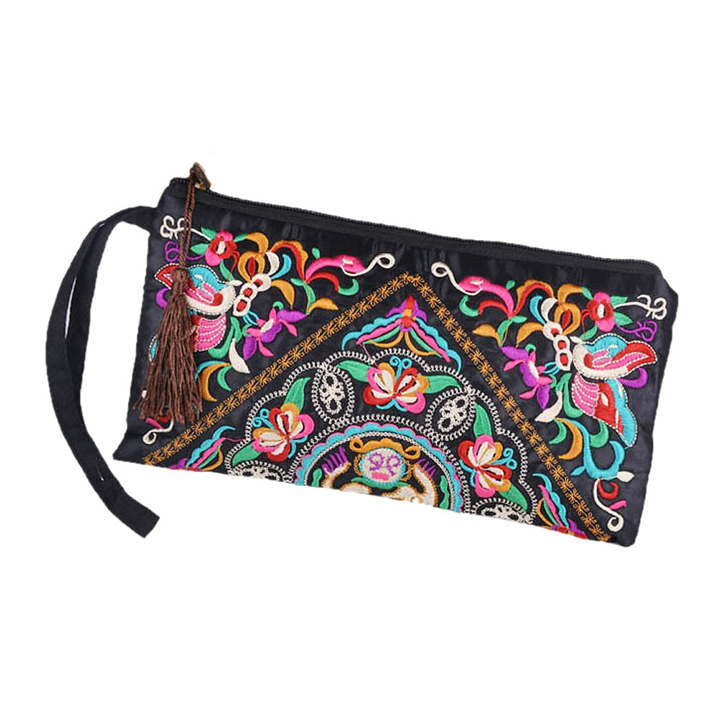 New Women Wallet Embroider Purse Clutch Mobile Phone Bag Coin Bag-butterfly flower - ebowsos
