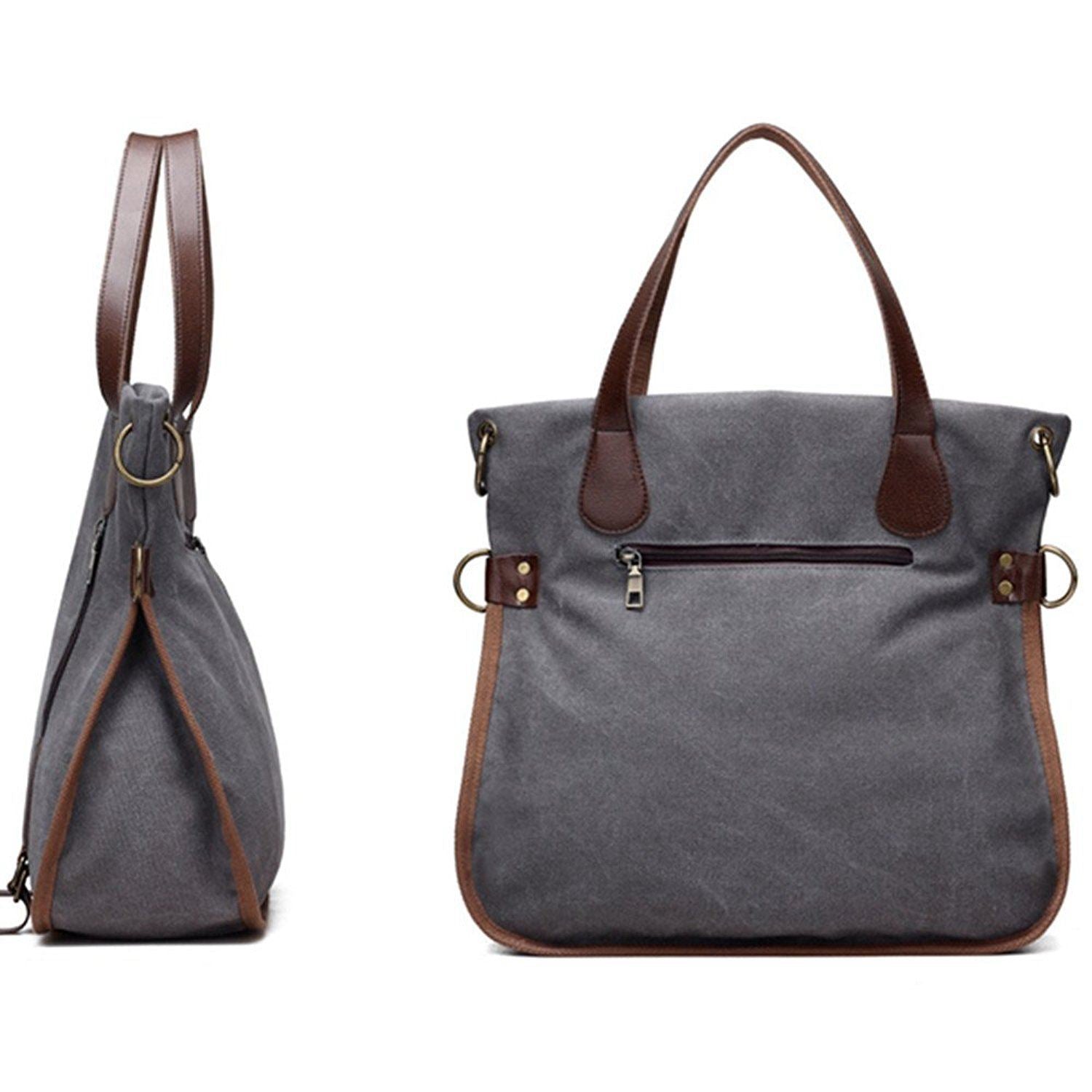 New Women's Canvas Tote Bag Top Handle Bags Crossbody Messenger Bag Shoulder Handbag(Grey) - ebowsos