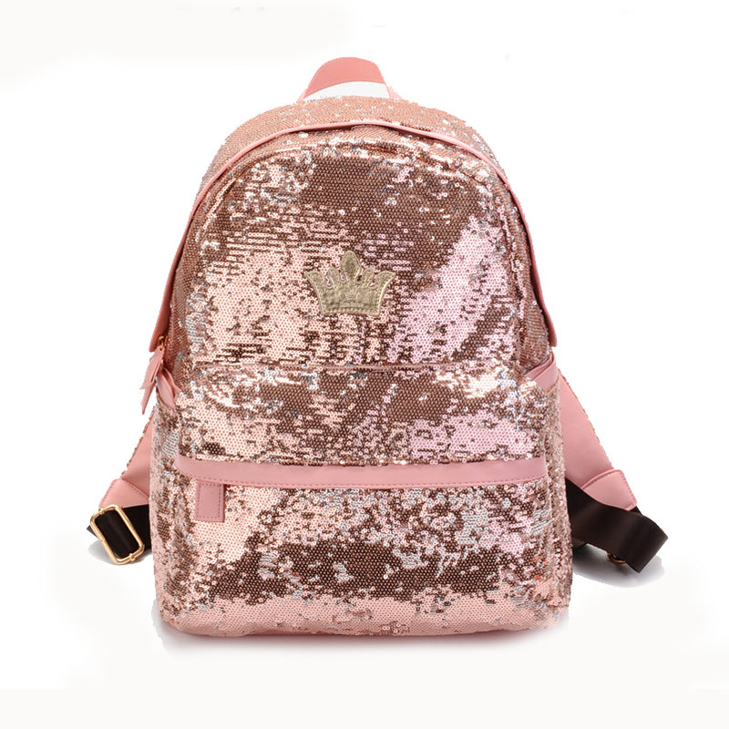 New Women's Crown Canvas Backpacks Girl Lady Student School Travel Bag Women Bag Paillette Bling Bag - ebowsos